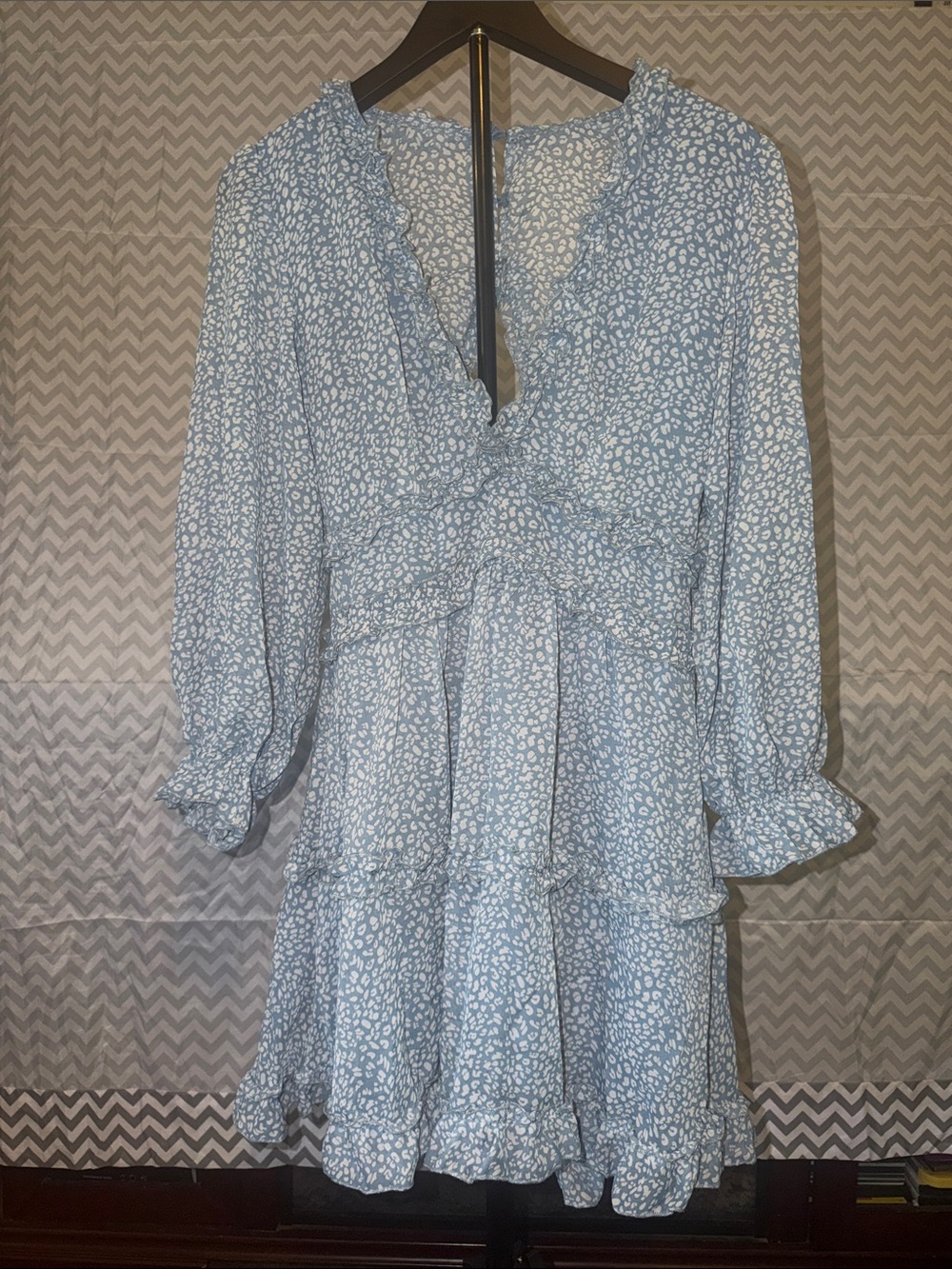 Light Blue Cheetah Ruffle Tiered Dress